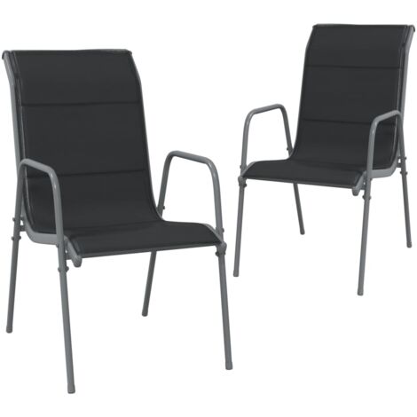 Chaises de jardin 2 pcs Acier et textilène Noir (1/5)
