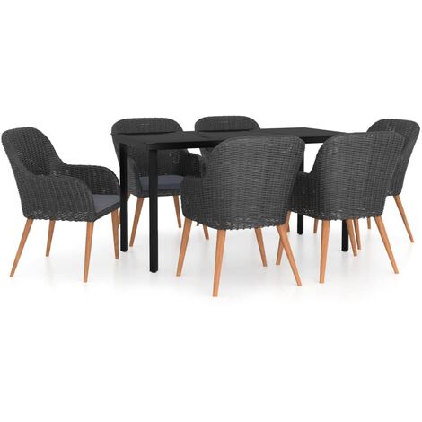 Ensemble de salle à manger de jardin avec coussins 7 pcs Noir 7 (1/5)