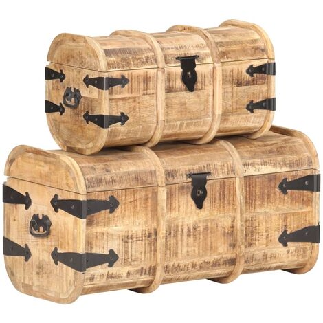 Coffres de rangement 2 pcs Bois de manguier massif (1/5)
