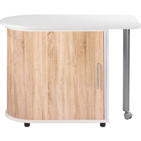 Bureau avec plateau pivotant et rangement blanc et bois clair Kool 105cm (1/5)