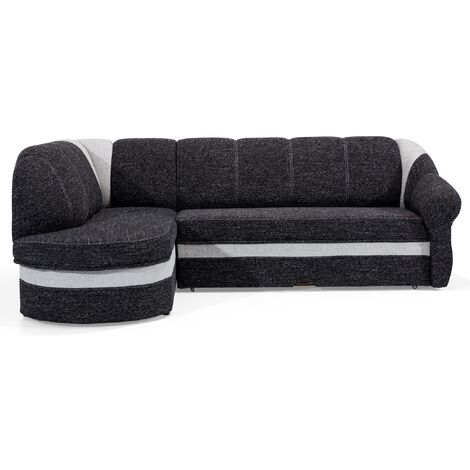 Canapé d'angle gauche convertible tissu gris chiné foncé et clair Sundy 250cm (1/5)