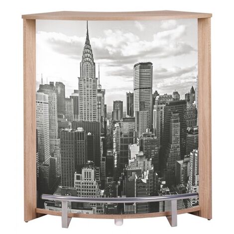 Comptoir de bar bois clair et imprimé New York Snack 96cm