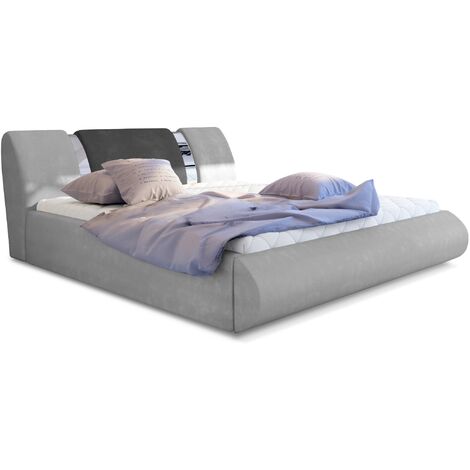 Lit coffre 140x200 tissu gris clair-foncé et métal chromé Flavien (1/4)