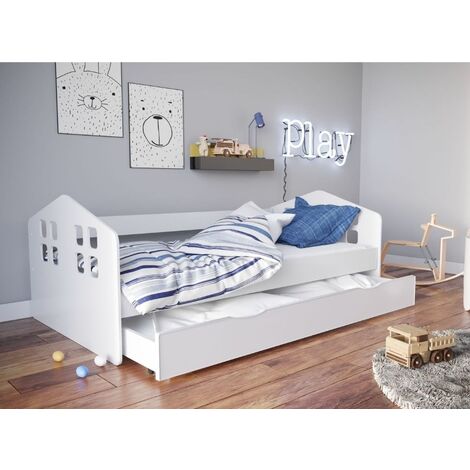 Lit enfant blanc avec tiroir + matelas + sommier 80x140, 80x160