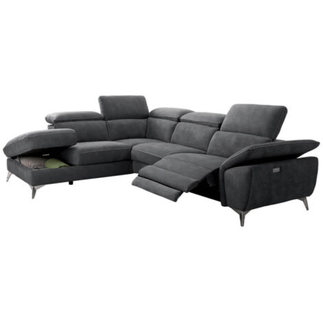 Canapé d'angle de relaxation électrique microfibre Skina-Gris foncé-angle gauche