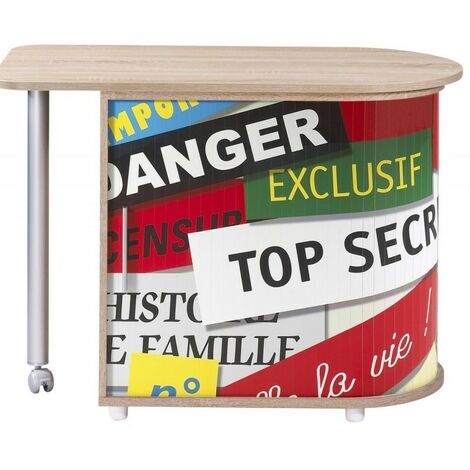 Bureau avec plateau pivotant et rangement bois clair imprimé top secret Kool 105cm (1/4)