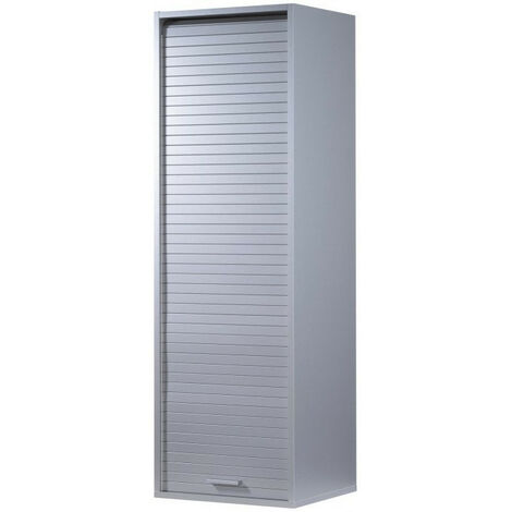 Les Tendances – Meuble bas de salle de bain gris – Rangement à rideau coulissant – Dimensions L 40 x H 124 x P 35 cm – 3 tablettes réglables – Éco-conçu, fabriqué en France (1/2)