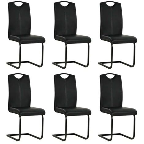 Chaise similicuir noir et pieds métal chromé Mikarelane - Lot de 6 (1/5)
