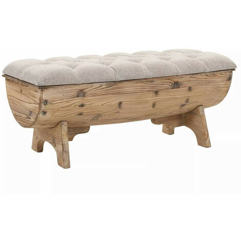 Banc avec rangement en forme de tonneau bois de sapin et tissu crème Vinto (1/5)