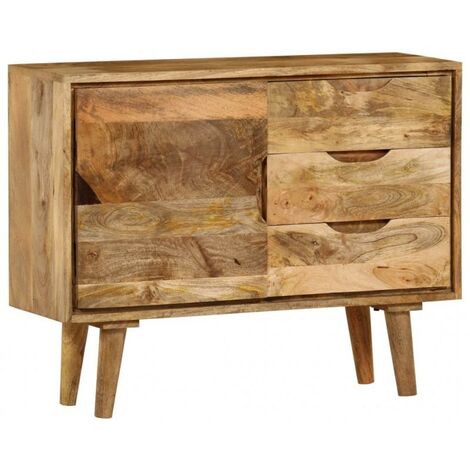 Commode 3 tiroirs 1 porte manguier massif clair Sopra (1/4)