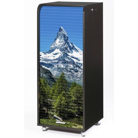 Grand caisson à rideau sur roulettes 3 tiroirs noir imprimé Mont Cervin Orga 108cm (1/4)