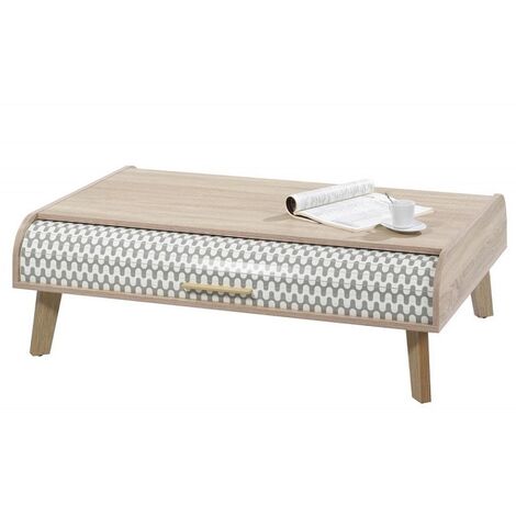 Table basse 2 rideaux chênes clair et imprimé vagues grises Happy 114cm (1/3)