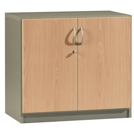 Meuble de bureau 2 portes hêtre clair et gris Wirma (1/2)