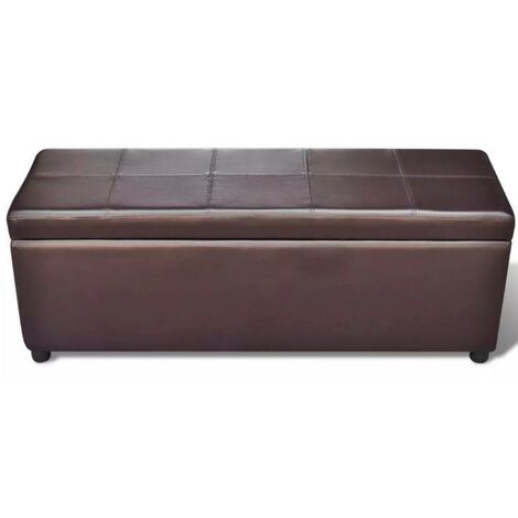 Banquette coffre capitonnée similicuir brun Mandai 118cm (1/5)