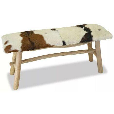 Banc assise peau de chèvre et pieds teck massif Pua 100 cm (1/3)