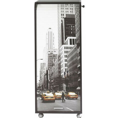 Grand caisson à rideau sur roulettes 3 tiroirs noir imprimé taxis jaunes Orga 108cm (1/5)