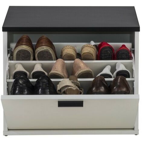 Meuble chaussure 1 abattant blanc 9 paires Lohan (1/3)