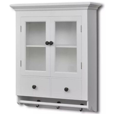 Etagère de cuisine murale 2 portes 2 tiroirs bois blanc Kapci (1/5)