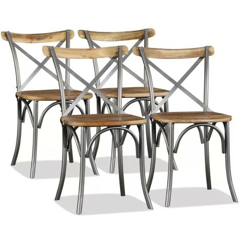 Chaise bois massif clair et métal Tiphen - Lot de 4 (1/5)