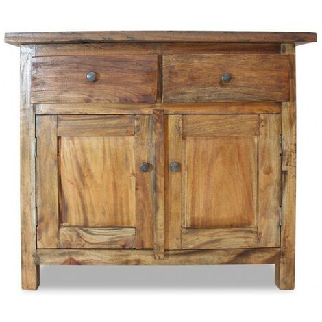 Les Tendances – Commode vintage 2 tiroirs 2 portes en bois massif recyclé brut – Dimensions L 75 x H 65 x P 30 cm – Espace de rangement optimisé