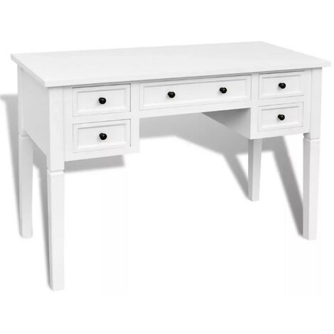 Bureau 5 tiroirs bois blanc Vanyarel (1/5)