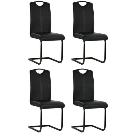 Chaise similicuir noir et pieds métal chromé Mikarelane - Lot de 4 (1/5)