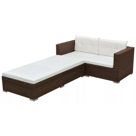 Salon de jardin 2 fauteuils résine tressée marron avec coussin blanc Kim (1/5)