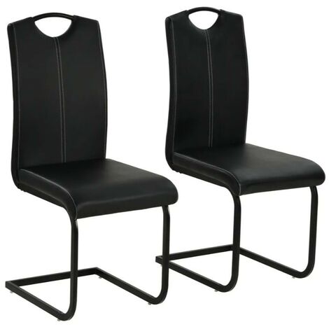 Chaise similicuir noir et pieds métal chromé Mikarelane - Lot de 2 (1/5)
