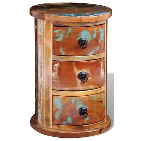 Table de chevet 3 tiroirs bois recyclé Moust (1/4)