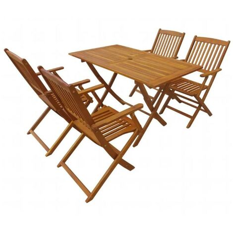 Table rectangulaire et 4 chaises de jardin acacia clair Polina (1/5)