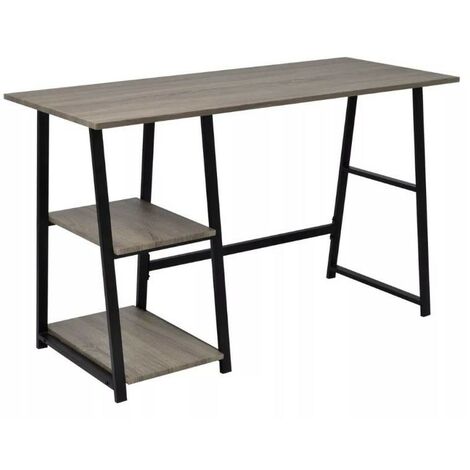 Bureau 2 étagères bois gris et métal noir Stracco (1/5)