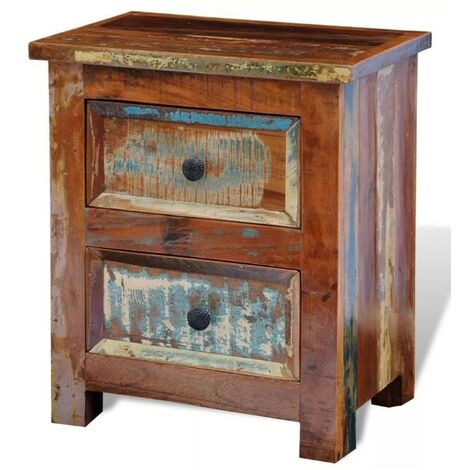 Table de chevet 2 tiroirs bois massif recyclé Moust (1/4)