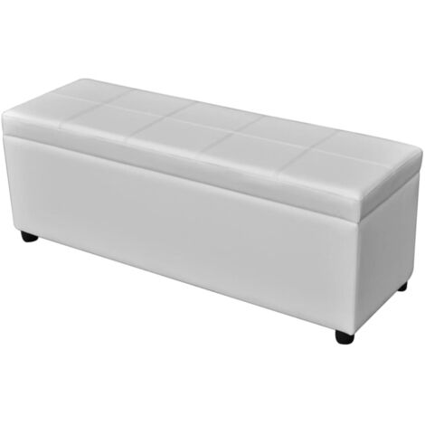 Banquette coffre capitonnée similicuir blanc Mandai 118cm