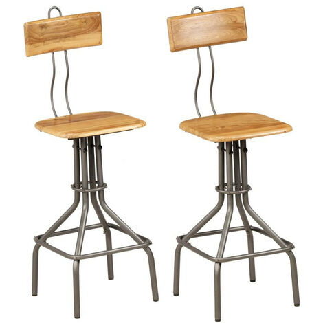 Chaise de bar teck recyclé et pieds métal gris Vinka - Lot de 2 (1/5)