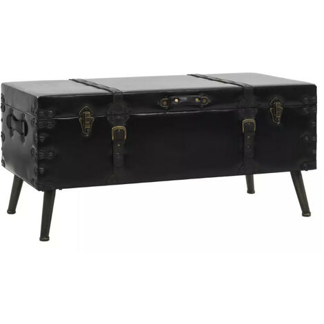 Table basse rectangulaire simili cuir et métal noir Léo (1/5)