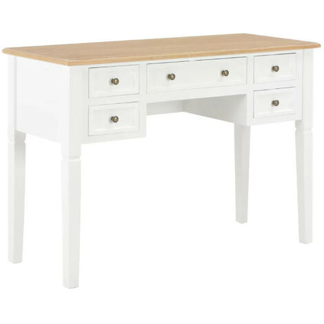 Bureau 5 tiroirs bois clair et pin massif blanc Dean (1/5)