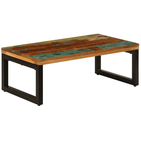 Table basse rectangulaire bois massif recyclé et pieds métal noir Boust (1/5)