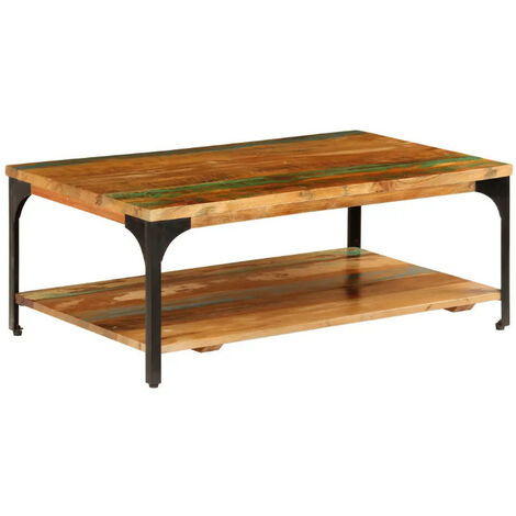 Table basse rectangulaire bois massif recyclé et métal noir Boust (1/5)