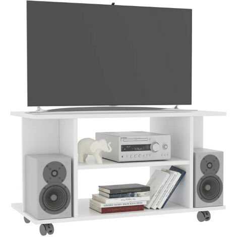 Meuble TV sur roulettes bois blanc mat Java (1/5)