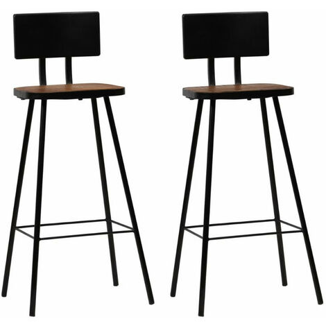 Chaise de bar bois massif foncé et métal noir Iar - Lot de 2 (1/5)