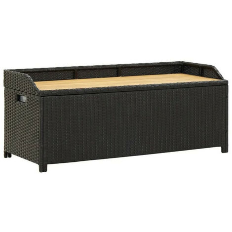 Banc de rangement acacia massif et résine tressée noire Toplu (1/5)