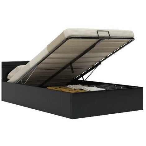 Lit coffre à LED simili cuir noir Rundi 140x200 (1/5)