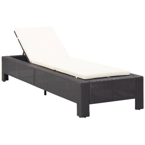 Chaise longue tissu blanc et résine tressée noire Daget (1/4)