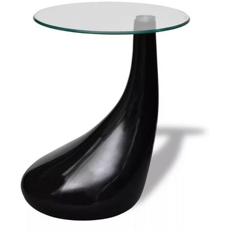 Table basse ronde verre trempé et fibre de verre noir brillant Ben (1/5)