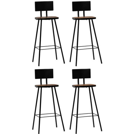 Chaise de bar bois massif foncé et métal noir Iar - Lot de 4 (1/5)
