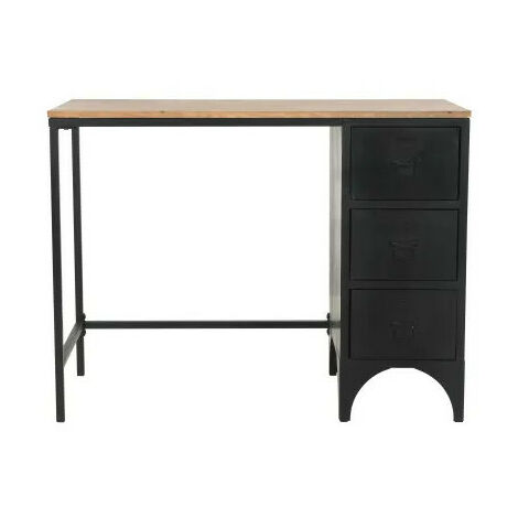 Soldes - Bureau noir 3 tiroirs en pin massif - Manoir - Interior's