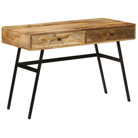 Bureau 2 tiroirs manguier massif clair et métal noir Sopra (1/5)