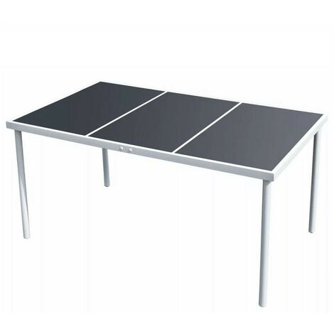 Table de jardin verre noir et pieds métal gris Keera 150cm