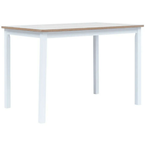Table à manger rectangulaire hévéa clair et blanc Nyca (1/5)