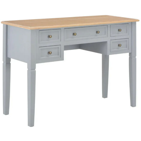 Bureau 5 tiroirs bois clair et pin massif gris Dean (1/5)